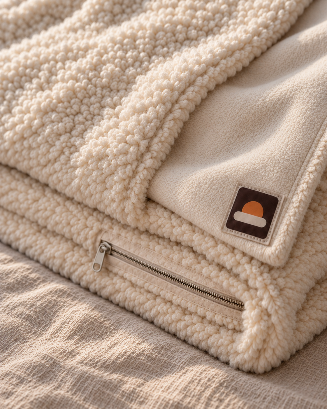 Close-up van de teddy- en flanelzijde van de WARMDEK warmtedeken